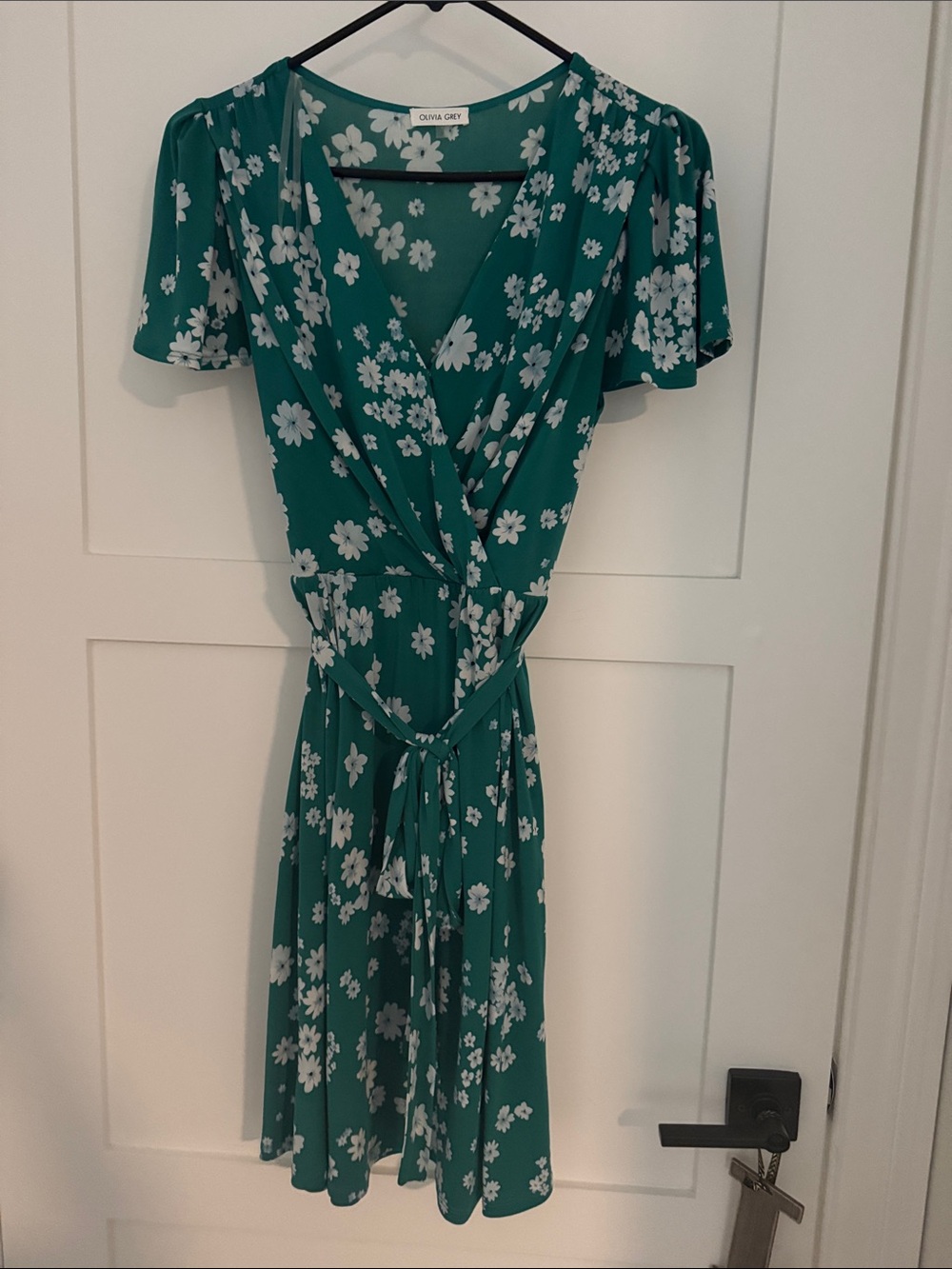Olivia Grey Emerald Floral Wrap Midi Dress